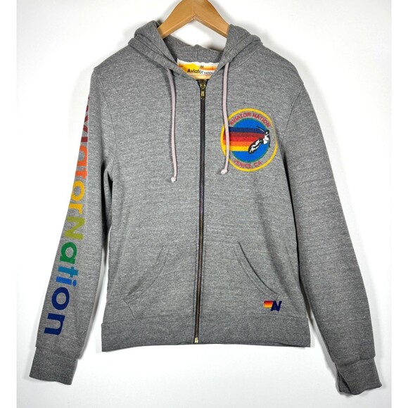 Aviator Nation Tops - Aviator Nation Zip Up Hoodie Medium Gray Venice Ca Rainbow Logo Made in USA
